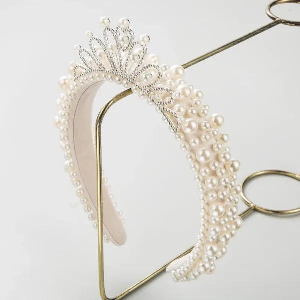 Clips de cheveux Niche Light Luxury Bridal Band pour femelle Couronne de princesse en perle blanche haut de gamme coréenne avec accessoires à tête haute