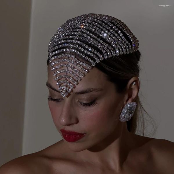 Clips de cheveux Club de nuit Multirow Rinaste Headpiece Cap Prom Accessoires Boho Hat Bling Crystal Head Chain Bijoux pour les femmes