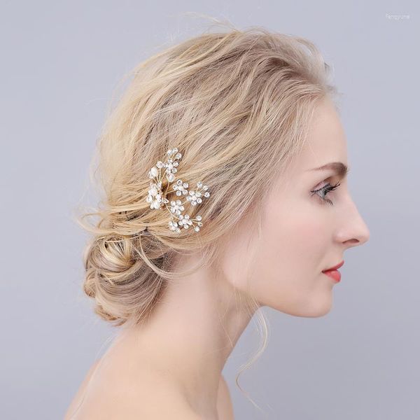 Pinzas para el cabello O914 exquisita boda horquilla nupcial perlas flores de cristal hechas a mano dama de honor mujeres desfile realizar tocado de fiesta