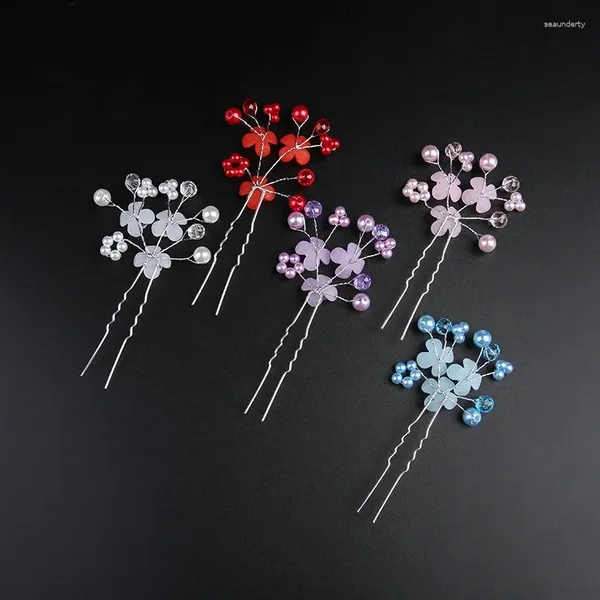 Pinzas para el cabello de una pieza, Pin de flor de perla colorida, accesorios para novia y boda, tocados de joyería