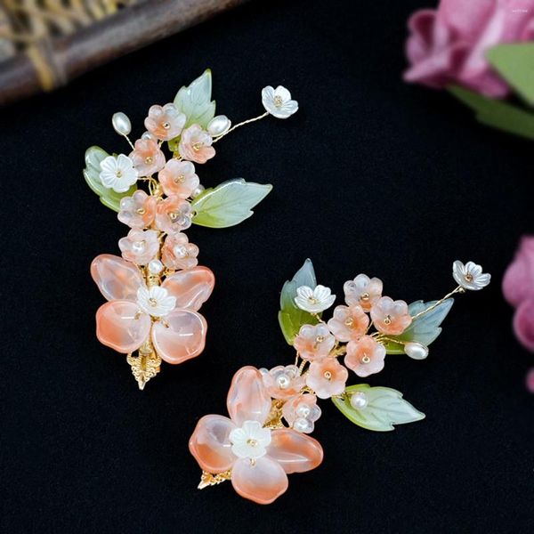 Horquillas para el pelo con flor de naranja, accesorios de horquilla Vintage esmaltados, tocado Hanfu, pasadores de perlas, joyería de boda antigua