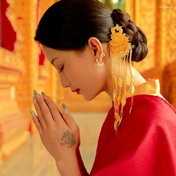 Pinces à cheveux bâton de paon pour femmes filles feuille gland épingle à cheveux chinois traditionnel métal fourchette Vintage bijoux