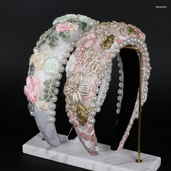 Pinces à cheveux Perle Baroque Bandeau Éponge Fil À Coudre Fleur Tissu Bandeaux Bandeaux Magnifique Exagéré Cadeau Chapeaux