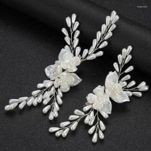 Horquillas para el pelo, horquilla de flores con perlas, tocados para invitados de boda, pasador con Clip blanco, accesorios para mujer