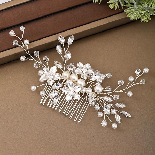 Pinces à cheveux perle fleur couleur argent strass peigne accessoires pour femmes bijoux de mariée bandeau de mariage