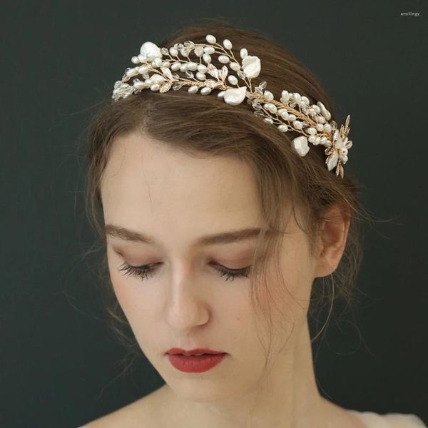 Pinces à cheveux en perles, couronne diadème de mariée, couleur or, couvre-chef fait à la main, bandeau de mariage, bijoux de fête de bal