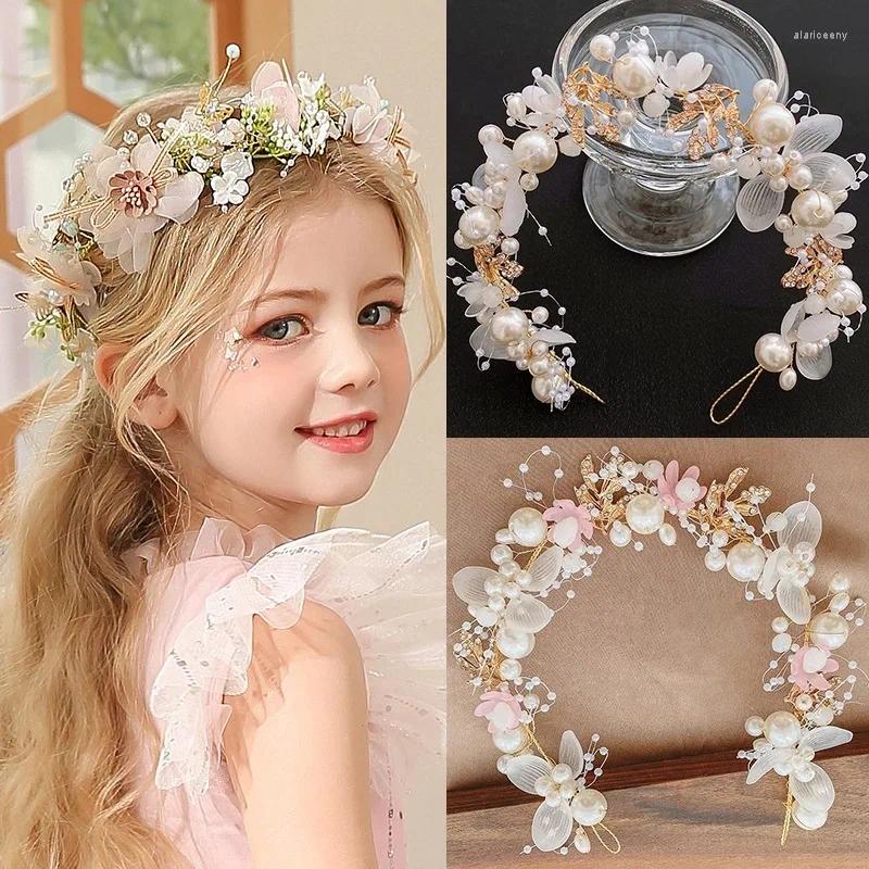Hårklipp pärlor blomma pannband för flickor brud brud bröllop hårband vita tiaror och kronor koreanska modehuvudbonadsmycken