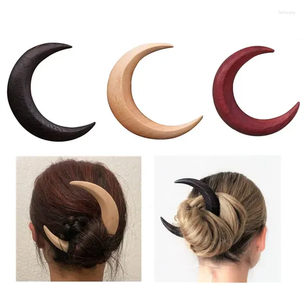 Clips de cheveux Personnalité Moon épingle à cheveux Croissant-fourrette Clip de fourche en bois dames ou outil de style épais