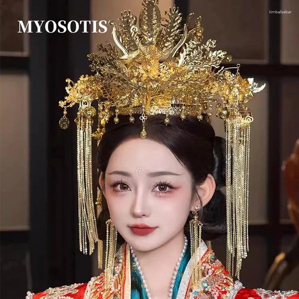 Clips de cabello Phoenix Crown Style Chino Bridal Headwear xiuhe Accesorios Hanfu Ming Luxurious Headsely Jewelries