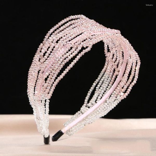 Pinzas para el cabello, banda de cuentas de cristal rosa y azul para mujeres y niñas, moda europea americana, diadema de boda para novia, joyería nupcial coreana