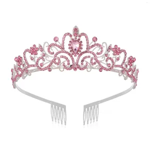 Pinces à cheveux diadème en cristal rose pour femmes et filles, couronne de princesse avec peignes, bandeau coloré pour fête d'anniversaire et de mariage