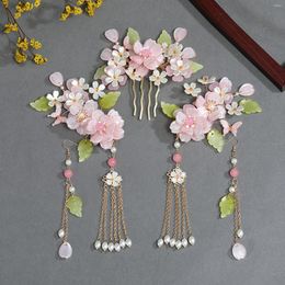 Clips de cabello Flor de flores rosa Combinaciones de estilo chino