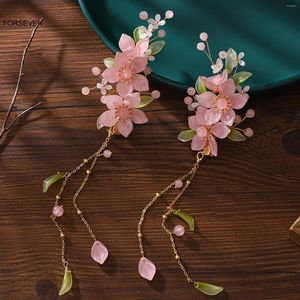 Haar Clips Roze Bloem Haarspelden Side Retro Chinese Accessoires Hanger Fringe Sieraden Voor Vrouwen Meisjes Hanfu Jurk Hoofddeksel