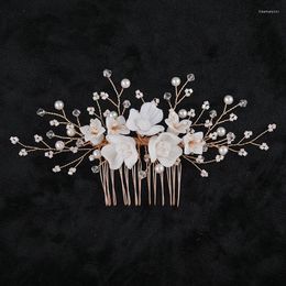 Pinces à cheveux en porcelaine, peigne à fleurs, épingle à cheveux Vintage de couleur or pour mariées, pièces de tête, accessoires de mariage, bijoux de mariée