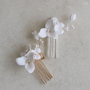 Clips de cheveux Porcelaine Flower Peigt Pinpin Hair Gold Silver Color Head Piece pour les mariées Bridesmaids Accessoires de mariage Bijoux de mariée