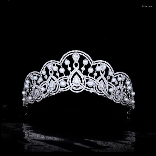 Pinces à cheveux accessoires de princesse haut de gamme cuivre Zircon perles couronnes diadème de mariage coiffure Fine métal brillant bijoux pour femmes classique