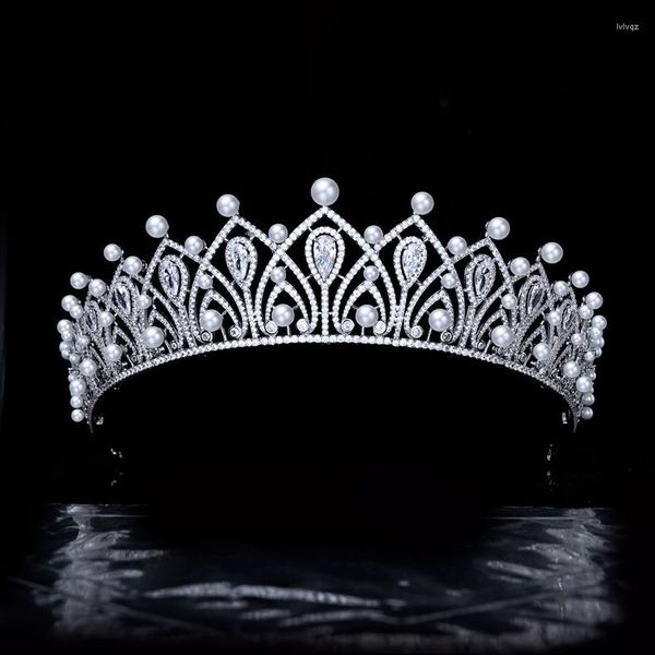 Pinces à cheveux princesse couronne coiffure mariée mariage luxe Zircon perle accessoires pour femmes cuivre métal Fine coiffure bijoux diadème