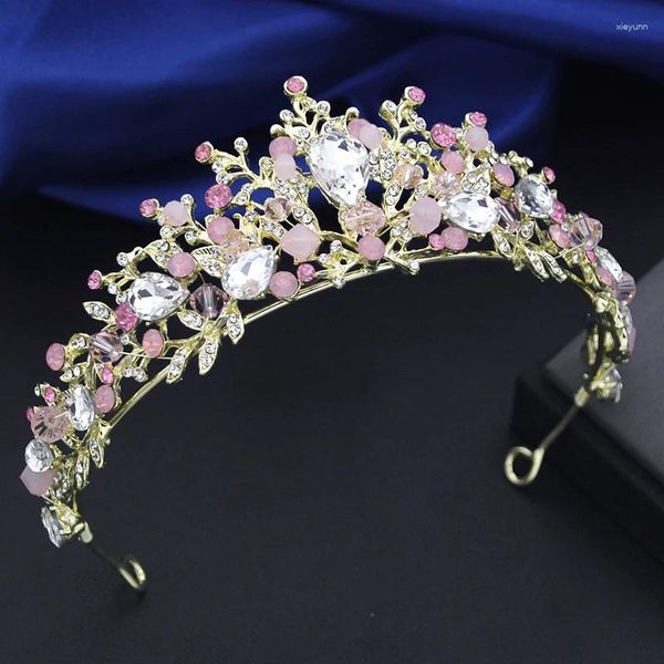 Clips de cabello tocado princesa corona rosa corona para niñas cumpleaños de fiesta de baile de graduación de tiaras pequeñas diademas de joyas de boda nupciales accesorios