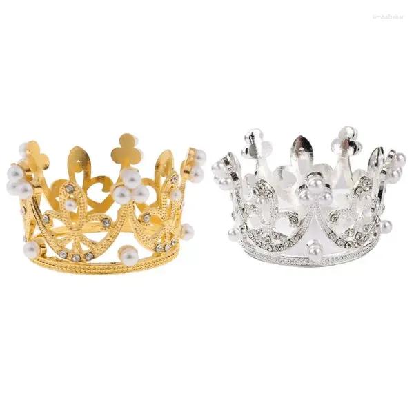 Pinces à cheveux princesse, Mini couronne ronde, strass, Imitation de perles, diadème pour décoration de gâteau, accessoires pour enfants, décoration de fête de mariage