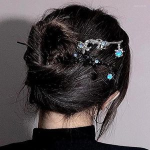 Horquillas para el pelo para mujer, horquillas irregulares líquidas de Metal Punk, accesorios de horquillas de flores rosas de estilo chino Vintage