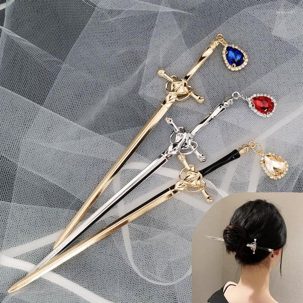 Pinzas para el cabello Punk para mujer, horquilla de espada de Metal, palos de rubí chinos, herramientas de diseño de peinado DIY, accesorios, regalo