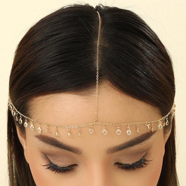 Pinces à cheveux QIAMNI Boho mariée strass tête chaîne bandeaux accessoires de mariage cristal front bijoux coiffures casque