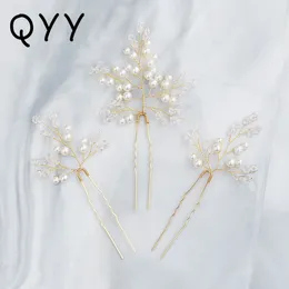 Clips de cheveux Qyy 3pcs / lot Autrichien Crystal Pearls Marriepins Hairal Clip Bridal Ornaments Accessoires Bijoux Accessoires Handspieces Handspieces