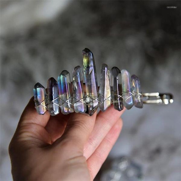 Clips de cheveux Raw Quartz Bandband de mariage Tiara Luxury Crystal Natural Crystal Accessoire Guérison Hairpins Handmade Jewelry Gift for Women