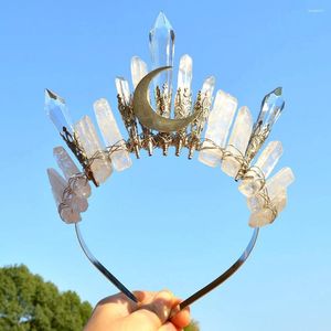 Haarspeldjes Real Crystal Crescent Tiara Sieraden Hoofdband Natuurlijke kwarts Bruid Kroon Heks Waarzeggerij Cosplay Kam Maan Accessoires Cadeau