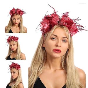 Pinces à cheveux en tissu rouge, cerceaux en plumes de fleurs, bandeau d'halloween pour femmes, coiffure, diadème, pièce de mariée, couvre-chef