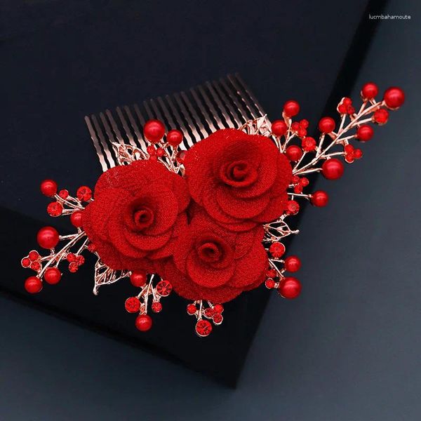 Pinces à cheveux en cristal, fleur de Rose rouge, peigne de mariée, accessoires de mariage, épingle à cheveux, cadeau d'année pour ami