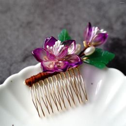 Pinces à cheveux rétro chinois peignes acrylique fleur épingles à cheveux côté pour femmes filles Hanfu robe Floral casque perle pinces à cheveux