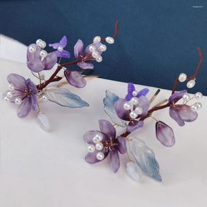 Pinces à cheveux rétro épingles à cheveux violet fleur chinois Hanfu accessoires pour femmes fée perle fourchettes bijoux de mariage Vintage