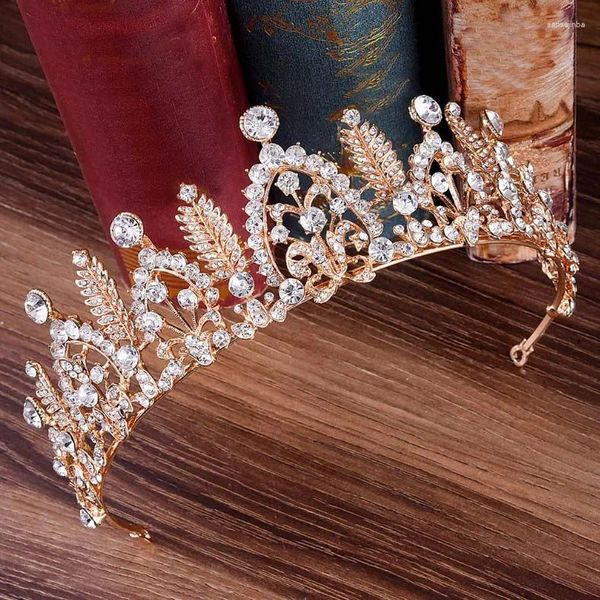 Clips de cabello Rhinestone Bride Crown Golden Royal Crowns Tiaras Accesorios Damas Diadenta de la boda Fiesta de graduación para novias