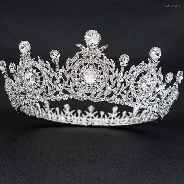 Pinzas para el cabello con diamantes de imitación de cristal, Tiara redonda completa para boda, diadema de corona, accesorios para moño, tocados, joyería
