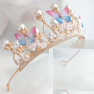 Hair Clips Rhinestone Tiara Hoofdkleding Handgemaakte vlinderprinses Kroon Tiaras voor meisjes Pearl -hoofdband