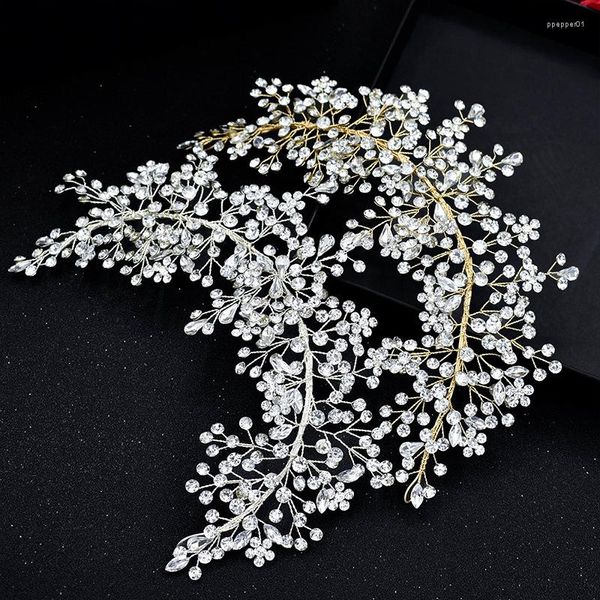 Pinzas para el cabello Rhinestone Boda Diadema Tiara Mujeres Tocado Oro Plata Color Nupcial Corona Novia Tocado