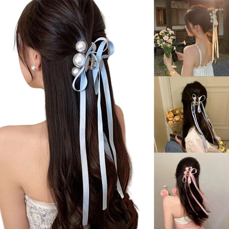 Hair Clips Ribbon Bow Slides Ballet Hairclip Pearls Bowknot Accessory Colorful Hairpin Stylish Headband For Women