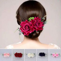 Pinces à cheveux, couvre-chef romantique, Double épingle à cheveux de mariée en soie, accessoires de mariage, peigne à fleurs roses