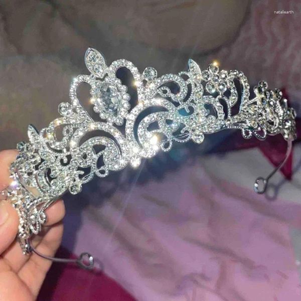 Pinzas para el cabello Corona de princesa romántica para niñas Tiara de diamantes de imitación hecha a mano Diadema de perlas Accesorios para fiestas de bodas de cumpleaños Regalos de joyería