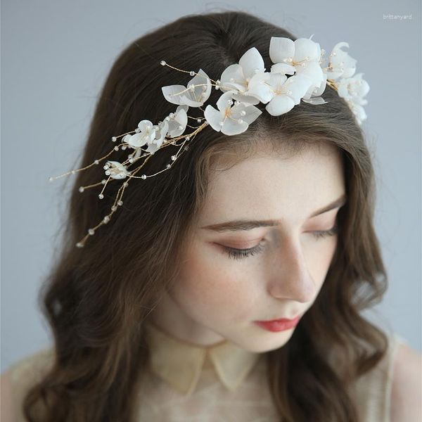 Pinces à cheveux romantique fleur de soie couronne de mariée couronne filé à la main bandeau de mariage femmes pièce accessoires