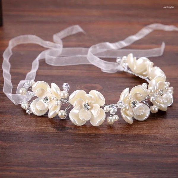 Pinces à cheveux, accessoires de mariage romantiques pour mariée, diadèmes floraux en perles, bandeaux faits à la main, ruban blanc pour femmes