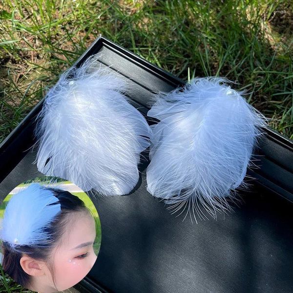 Barrettes à cheveux romantiques en plumes blanches pour femmes, accessoires Hanfu traditionnels chinois faits à la main, épingle à cheveux, coiffure