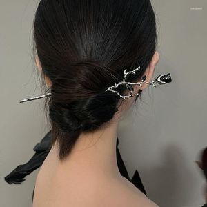 Pinces à cheveux Rose fleur bâton en métal pour les femmes de haute qualité personnalisé fleur noire épingle à cheveux Style arrière de la tête bijoux