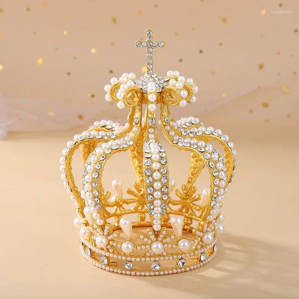 Pinces à cheveux rondes, couronne de Banquet reine roi, strass cristal perle perlée, couronnes de concours de beauté, diadèmes