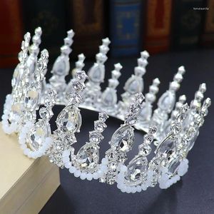 Pinces à cheveux rondes Diadema, grande couronne de mariée, diadème de mariée en cristal perlé fait à la main, bandeau en strass pour femmes, vente en gros