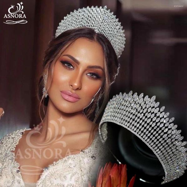 Pinzas para el cabello Corona de princesa brillante ASNORA, tocado de novia Retro europeo, accesorios de banda de selección de Reina de cristal