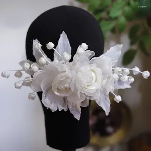 Pinces à cheveux en fil de soie, fleur, cloche douce, branche d'orchidée, tête de mariée, couvre-chef de mariage blanc