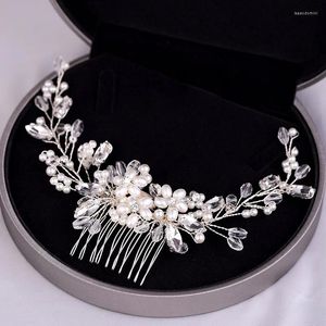 Pinces à cheveux couleur argent, peignes, diadèmes de mariée, épingles à cheveux en perles et fleurs pour femmes, couvre-chef fait à la main, accessoires de mariée, bijoux