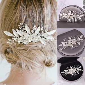 Haarclips Silver Color Crystal Leaf Flower Comb Band For Women Bride Bruidal Wedding Accessories Sieraden Headpieces Gift